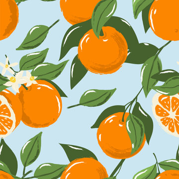 Vector watercolor orange seamless pattern. Label package background. Wrapping paper, fashion textile print design