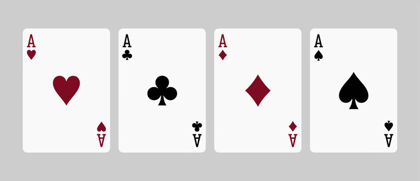 Set of four playing card aces featuring hearts, clubs, diamonds, and spades symbols