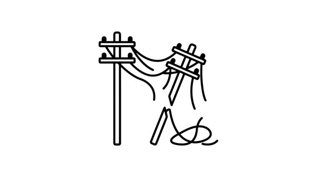 Broken Power Lines Icon, Damaged Electricity Pole, Danger Symbol