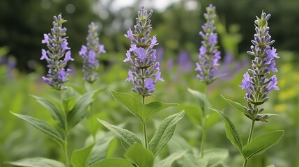 Fototapeta premium Close-up of lavender flowers in bloom in a green garden setting