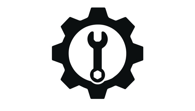 Gear and wrench icon. Industrial maintenance symbol for technical repair services.