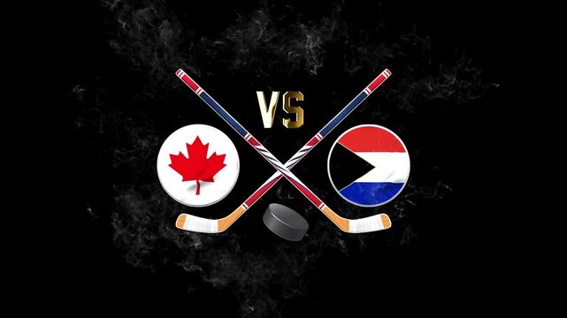 Canada vs Czech Republic Sports Match Banner with Hockey Equipment