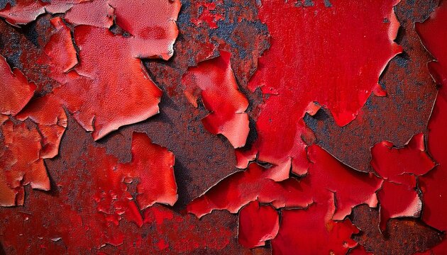 chipped and peeling bright red paint on rusty metal surface
