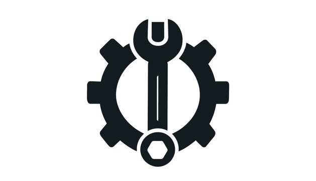 Gear and wrench icon. Industrial maintenance symbol for repair and engineering services.