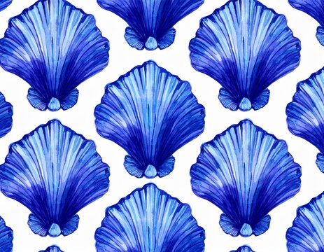 seamless blue watercolor seashell pattern for textile design