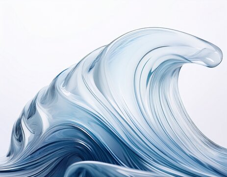 abstract wavy ice formations with translucent and reflective qualities isolated on a white background