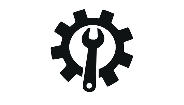 Gear and wrench icon. Industrial maintenance symbol for repair services.