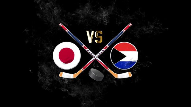 Japan vs Czech Republic Sports Match Banner with Hockey Equipment