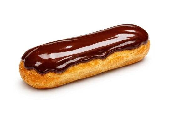 Delicious chocolate eclair on white background.