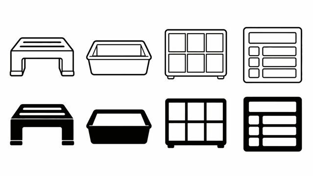 Set of black and white minimalist icon designs for furniture and storage