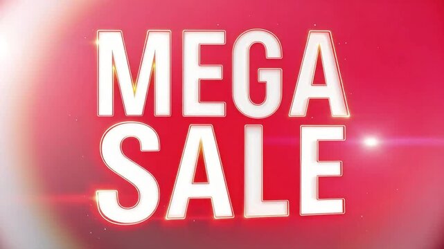 MEGA SALE bold 3D text on a shiny red background with bright lens flares and glowing light effects. Ideal for commercial promotions, retail discounts, and shopping advertisements.