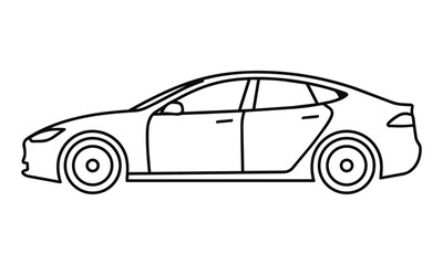 Naklejka premium A minimalist side profile icon of a sleek sedan car with an aerodynamic silhouette and smooth outlines isolated on white. Transportation design concept