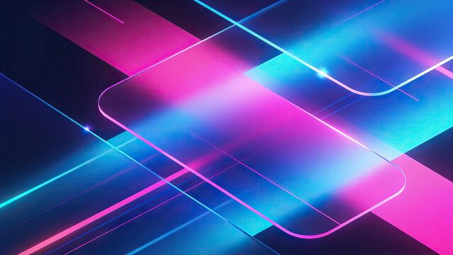 Futuristic transparent rounded rectangles with vibrant holographic lighting and modern design