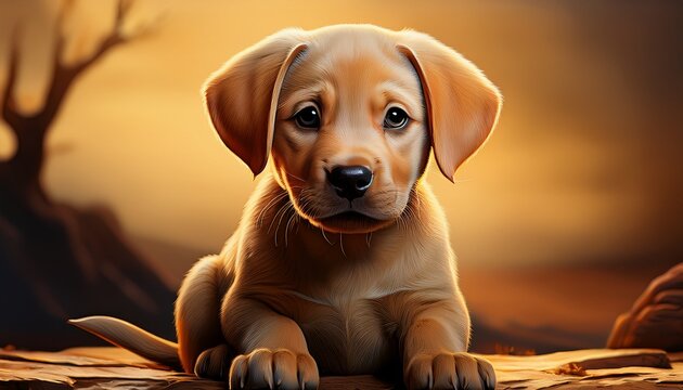 cute sitting labrador puppy with floppy ears looking forward