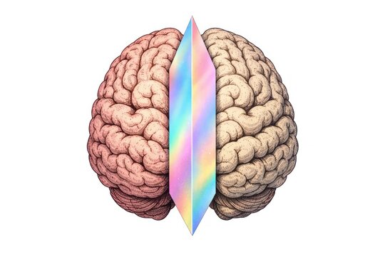 Illustration of brain with rainbow prism divider