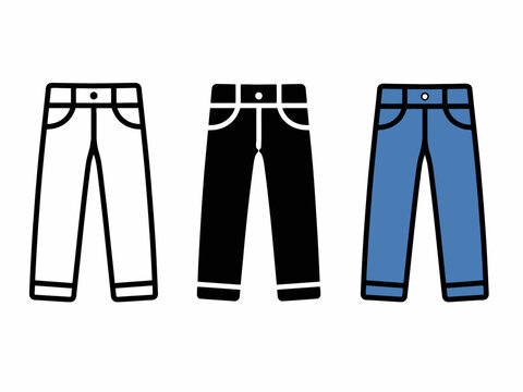 Simple outline icons of white, black, and blue pants in a row