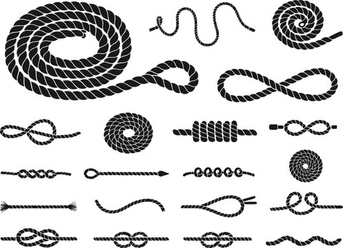 Various ropes knots and coiled designs for nautical or industrial use