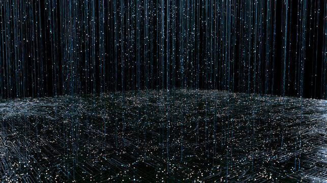 A captivating digital representation of flowing data streams in a dark environment, evoking a sense of depth and movement.