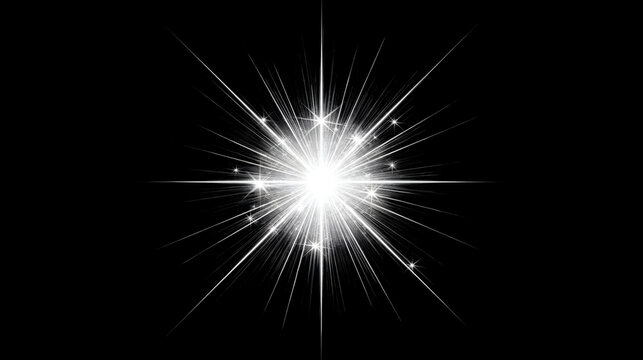 A dazzling burst of white light radiates outward, creating a star-like effect against a black background.