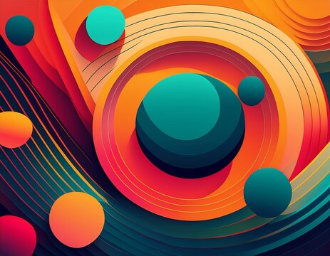 colorful abstract geometric background with circles and rounded shapes n warm and cool gradient design