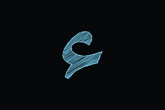 A hand-drawn, sketchy green Arabic letter "Hamza"  with a scribbled texture effect isolated on a Black background