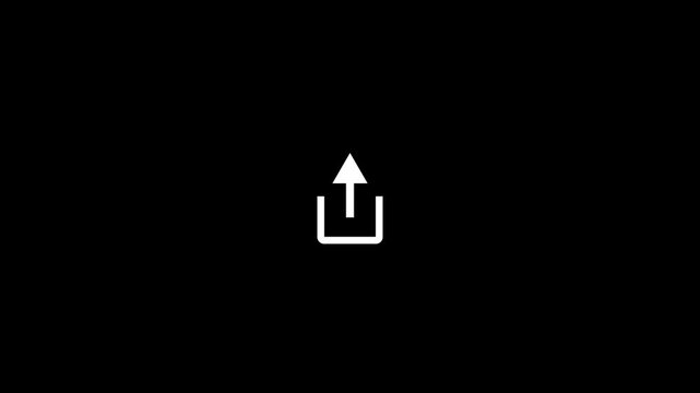 White upload icon loop animation on solid black background