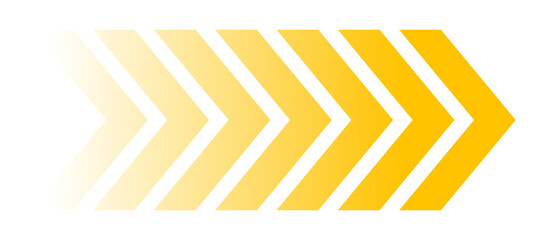 Yellow gradient chevron arrow pattern with fade effect pointing right on transparent background © Pixrow