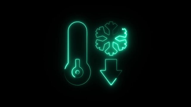 Neon cyan thermometer icon with decreasing temperature symbol a glowing graphic showing a next to snowflake