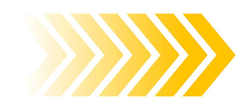Yellow gradient chevron arrow pattern with fade effect pointing right on transparent background