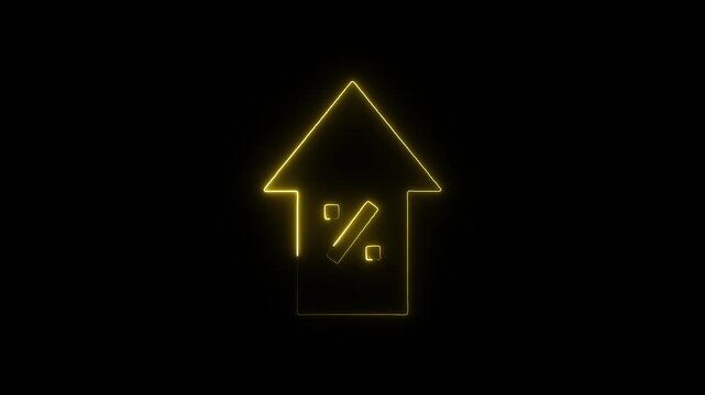 Neon yellow arrow icon pointing upward with a percentage symbol inside as financial growth concept