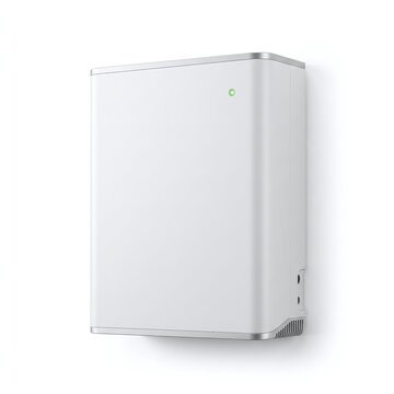 AI generated modern white home battery storage unit for solar energy backup