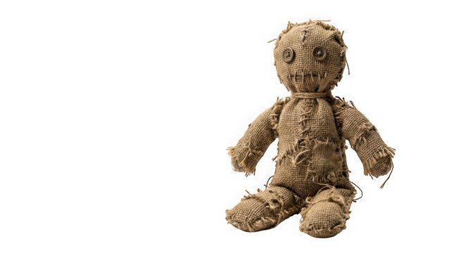 Voodoo doll made of burlap fabric isolated on transparent background