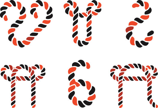 Creative rope numbers zero to nine formed by orange and black twisted ropes