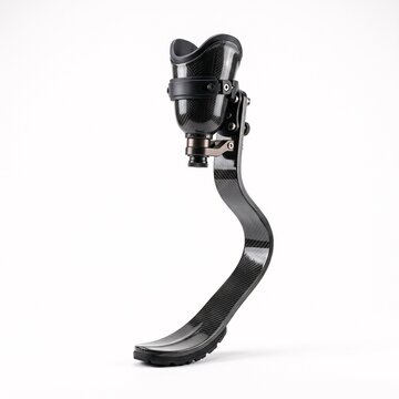 AI generated high-performance carbon fiber running blade prosthetic isolated on white