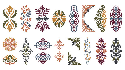 Set of vintage ornamental floral designs for borders and corners. © GW