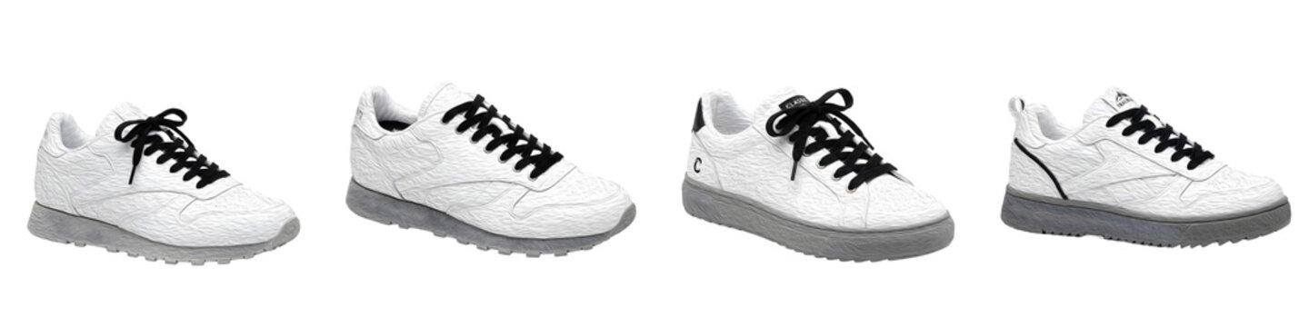 high resolution set of the four  Reebok Classic Leather sneakers isolated on withe background PNG photo ''