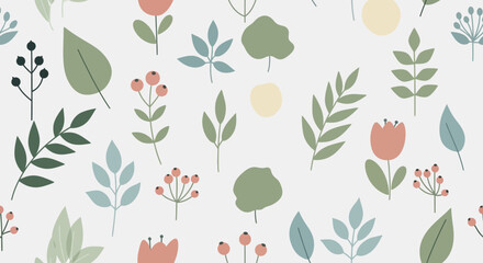 Muted pastel leaf and berry botanical pattern. © Wahyu