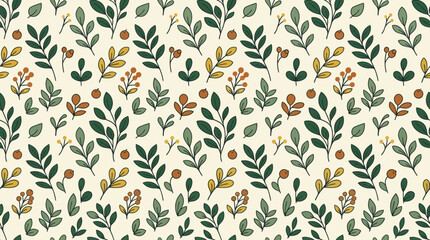 Seamless botanical leaf and berry pattern background. © Wahyu