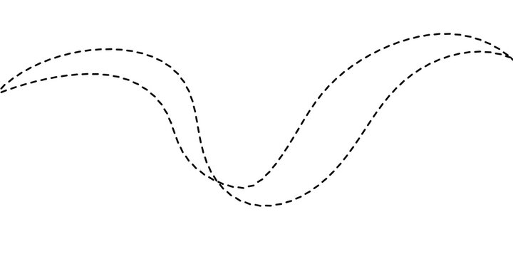 Abstract graphic design element featuring two overlapping dashed wavy lines, ideal for modern borders, dividers, or decorative accents in various digital and print layouts
