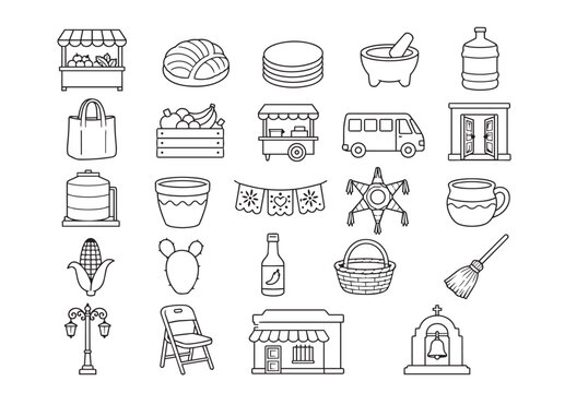 Iconos de cosas mexicanas y celebracionos modo de vida de m&eacute;xico 