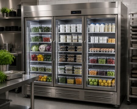 Large Commercial Refrigeration Unit With Organized Fresh Ingredients