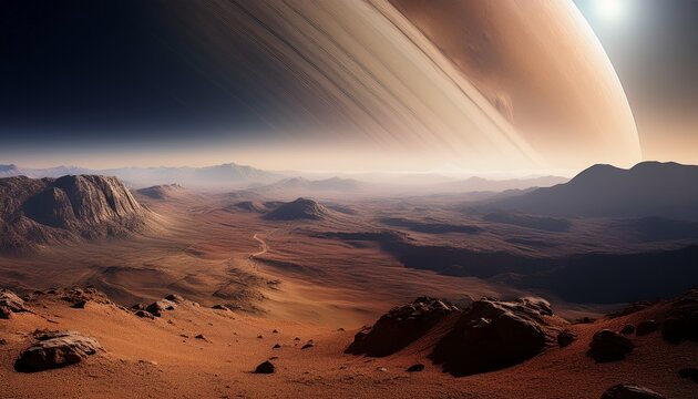cinematic view of titan saturn s largest moon with hazy atmosphere and mysterious landscape