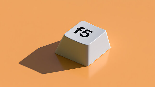 Refresh Key: White F5 Button on a Vibrant Orange Background with Hard Light and Long Shadow, Representing Reload, Update, and Modern Technology