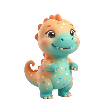 Cute cartoon dinosaur character with polka dots isolated on transparent background