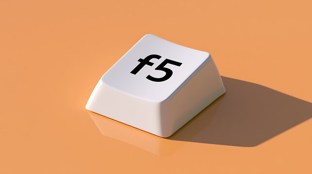 White Keyboard Key with 'F5' Symbol on Orange Background, Refresh, Reload, Technology Concept, Computer Function, Warm Light, Shadow