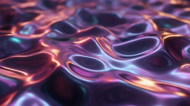 Chrome reflective liquid loop continuous ripples flowing with metallic glow reflections