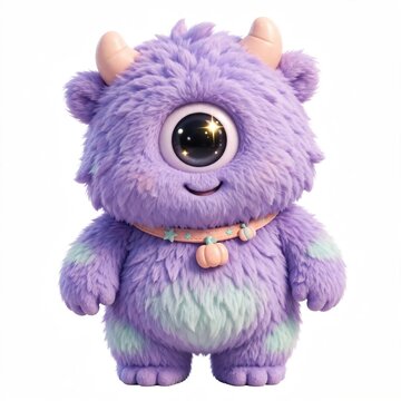 Cute 3D cyclops monster one eye purple fur