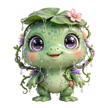 Cute 3D swamp monster frog with lily pad hat