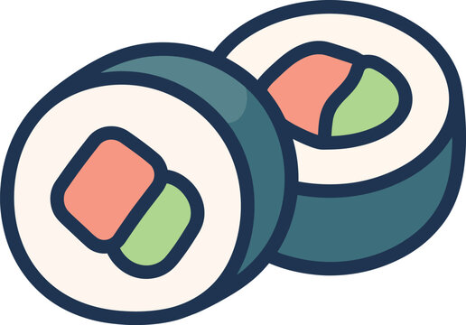 Fresh Japanese Sushi Rolls Vector Illustration Icon