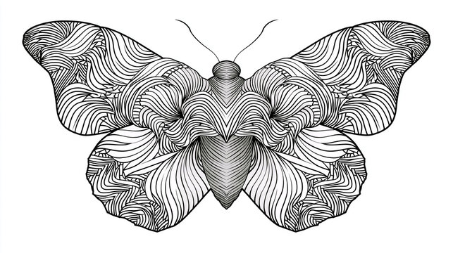 detailed butterfly line art with flowing ornamental patterns creating a printable coloring concept for publishing creative hobbies education and decorative illustration